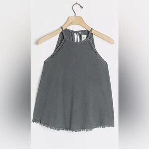 Cloth & Stone Anthropologie Dark Gray Frayed Hem‎ Halter Top, Size Small
